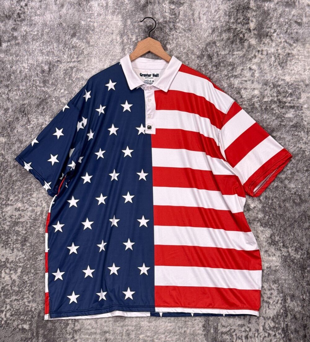 Greater Half Polo Shirt XXXL Mens USA American Flag Short Sleeve Performance
